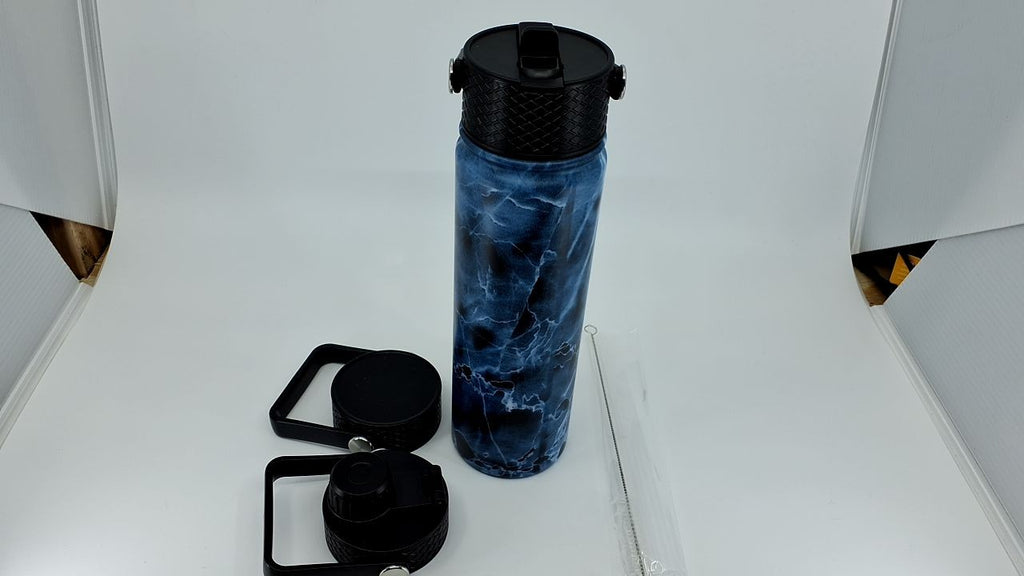 22oz Stainless Steel Insulated Water Bottle w/ 3 Lids, Marble Ocean