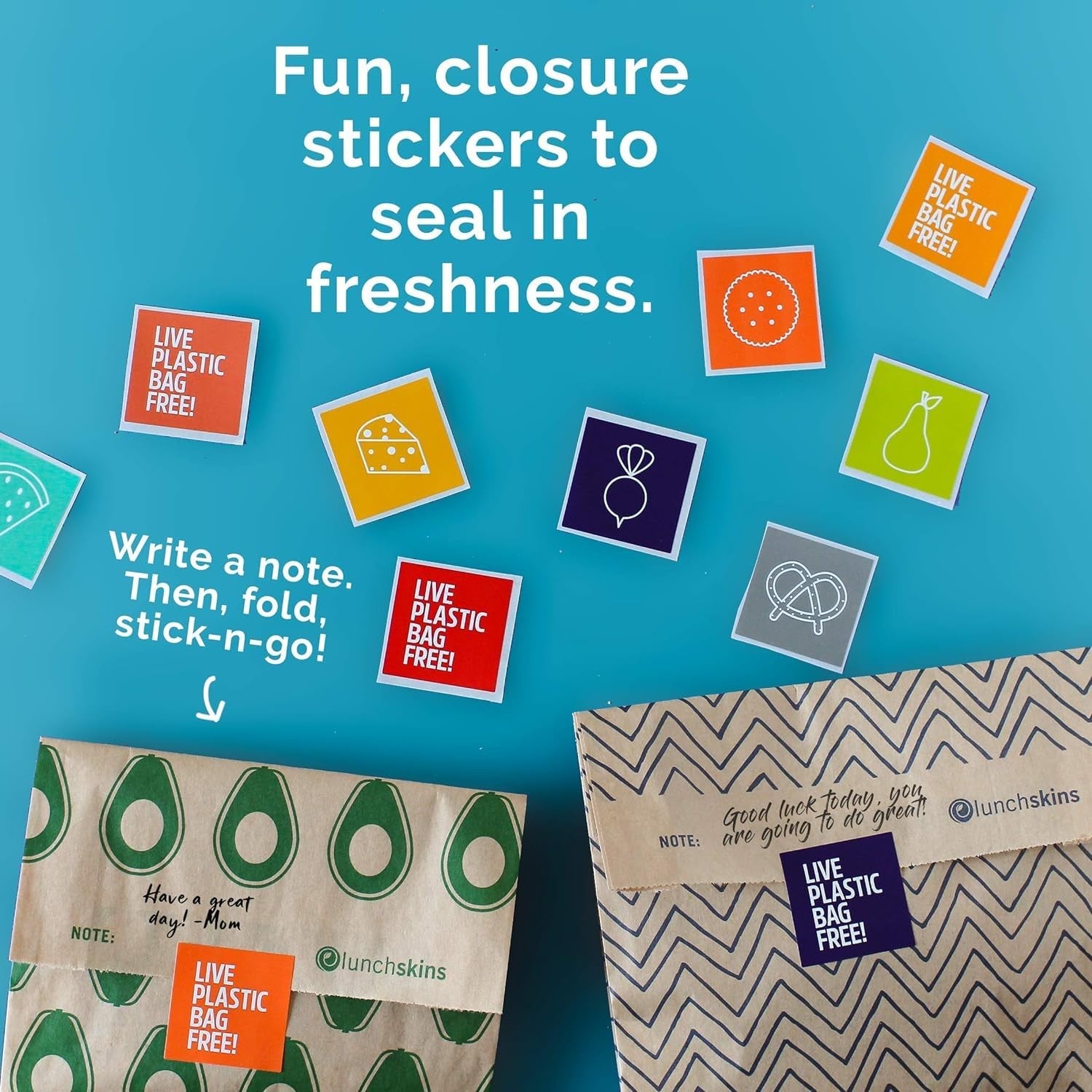 Eco-Friendly Sandwich Bags - 50 Count, Kraft Paper w/ Resealable Stickers