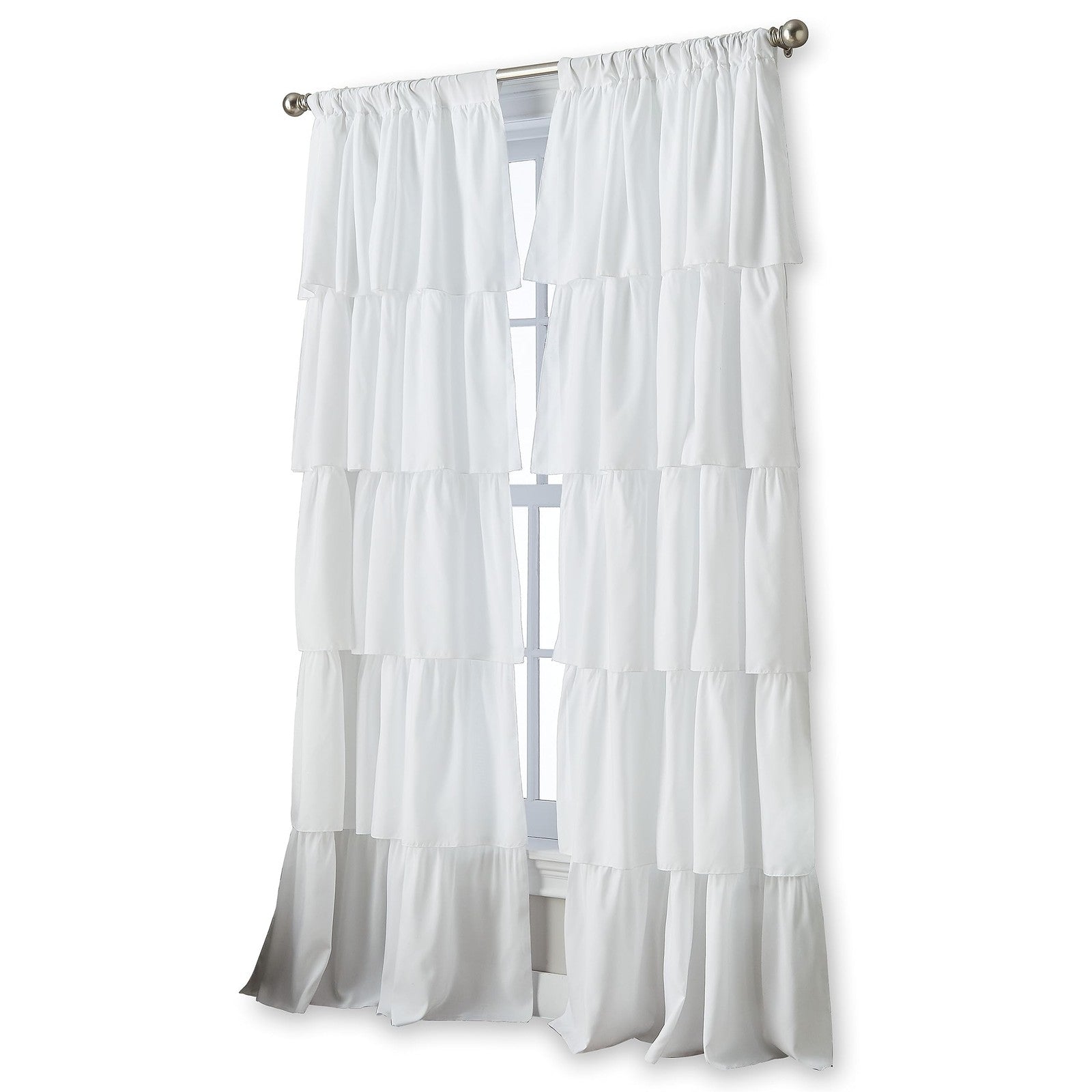 Curtainworks Flounced Ruffle Rod Pocket one Curtain Panel, 63 in, White