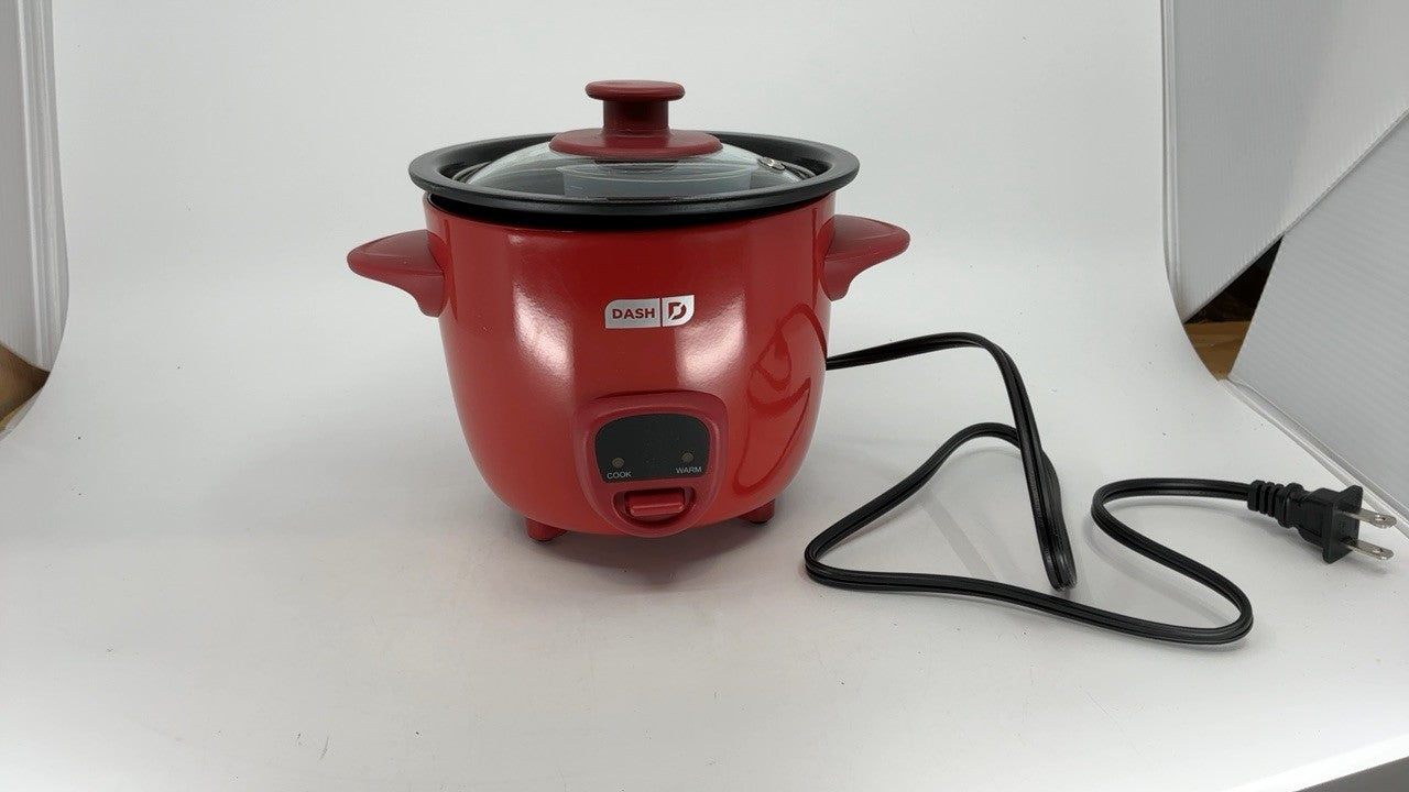 Compact DASH Mini Rice Cooker 0.5 Qt Red w/ Nonstick Pot & Recipe Guide