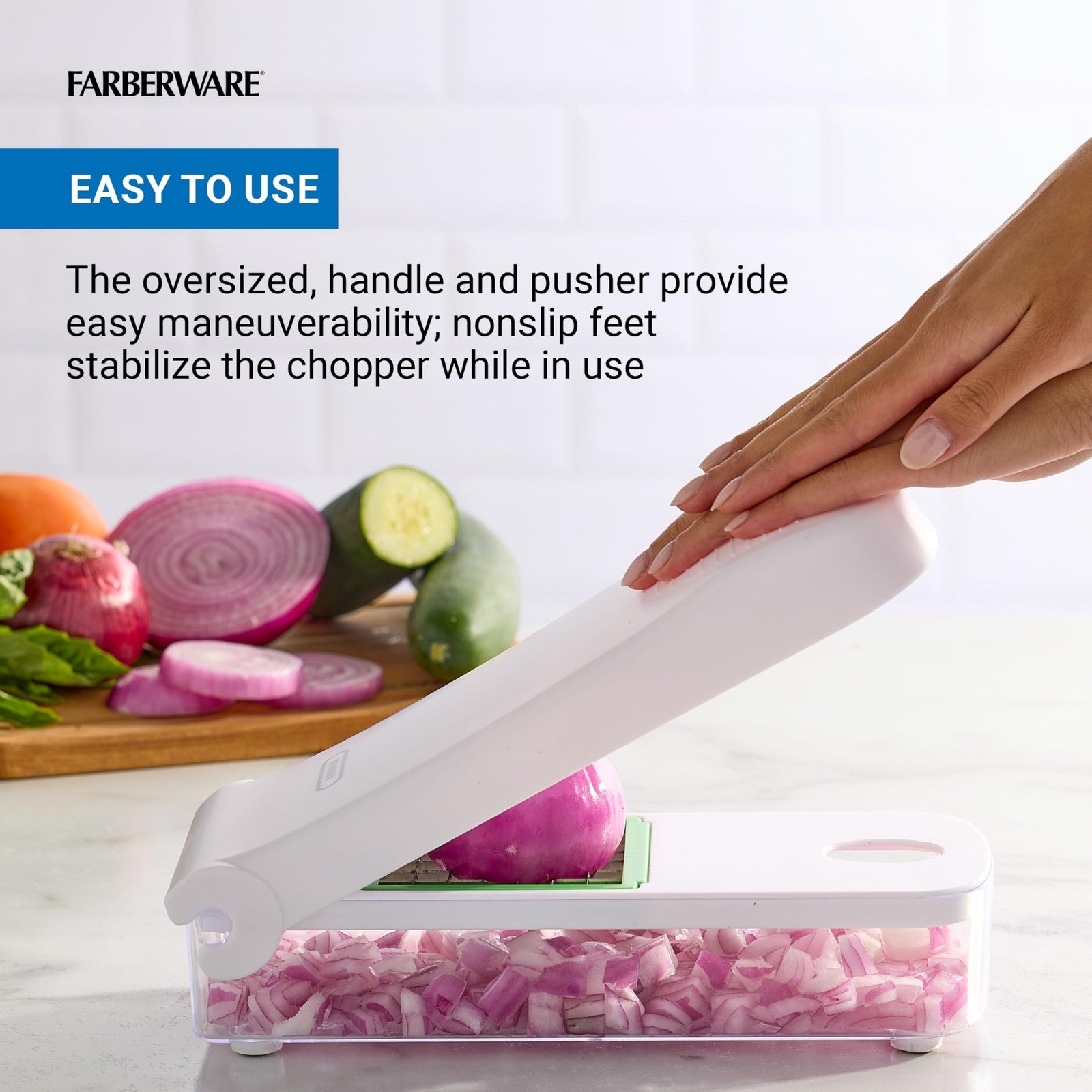 Farberware Vegetable Chopper w/ 2 Blades, Dices Onions, Tomatoes, Potatoes