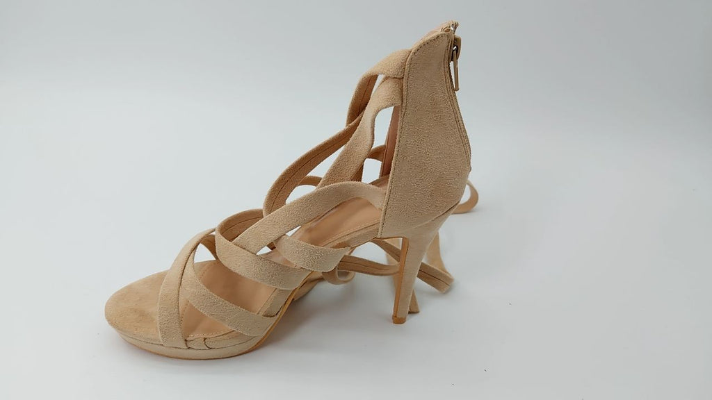 Perphy Strappy Platform Lace Up Stiletto Heels Beige Sandals for Women 8.5 M US