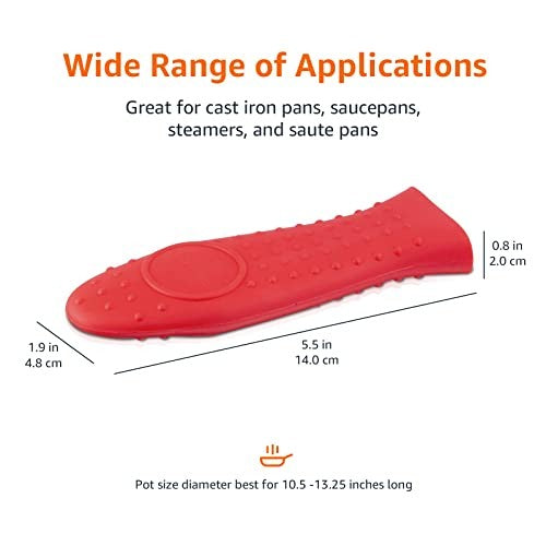 Heat-Resistant Silicone Skillet Handle Cover, Red, 5.6"L x 1.9"W