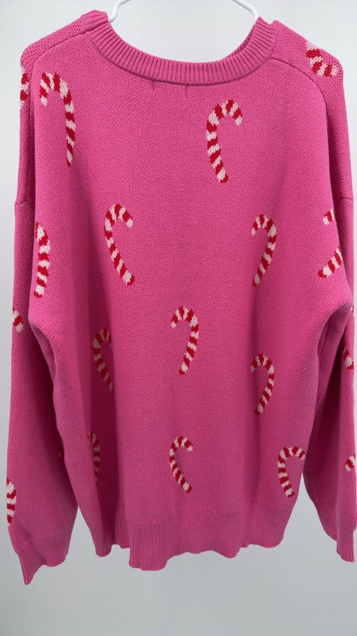 Christmas Candy Cane Holiday Drop Shoulder Sweater
