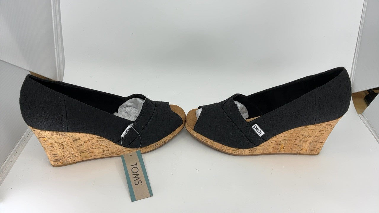 TOMS womens Classic Espadrille Wedge Sandal, Black Scattered Woven, 9.5 US