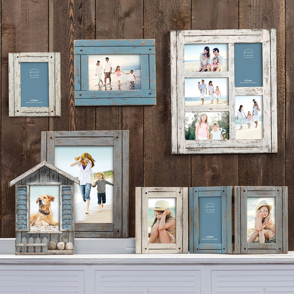 Distressed Blue Wood Picture Frame for 4x6 Photos, Wall/Tabletop Display