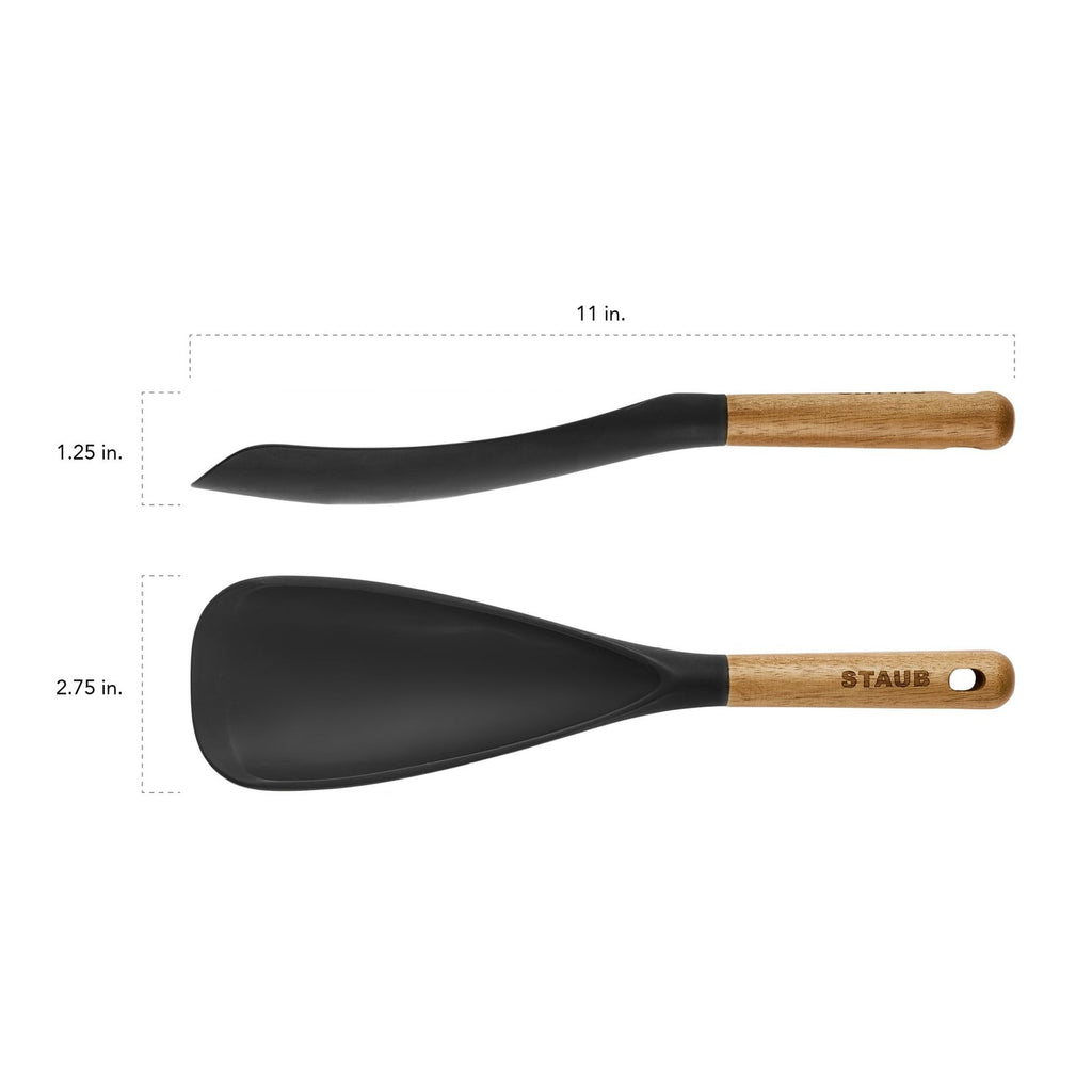 Matte Black Silicone Spatula Spoon, Cooking & Serving w/ Acacia Handle