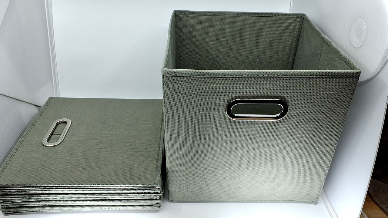 Gray Fabric Storage Bins Set of 6 Collapsible Cubes w/ Grommet Handles