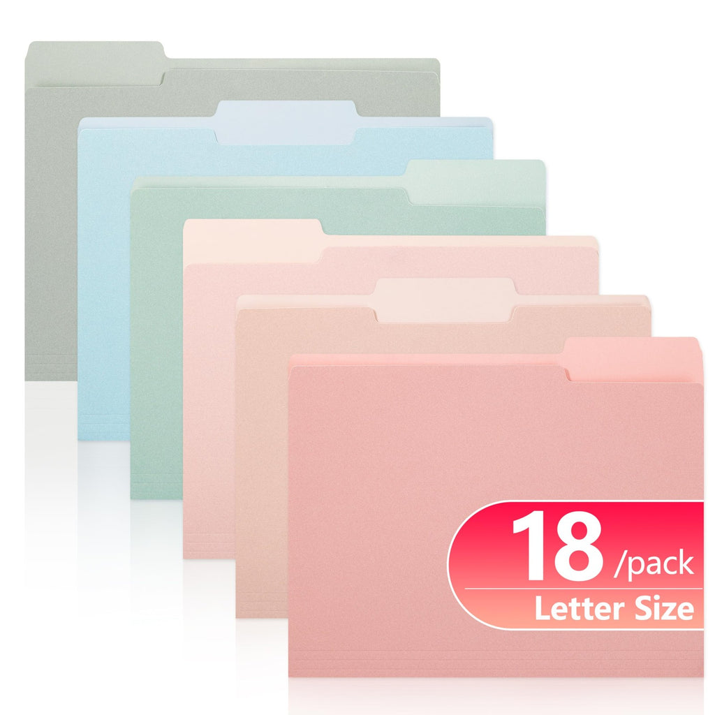 18 Pack Two Tone File Folders, 6 Pastel Colors, 8.5x11 Letter Size
