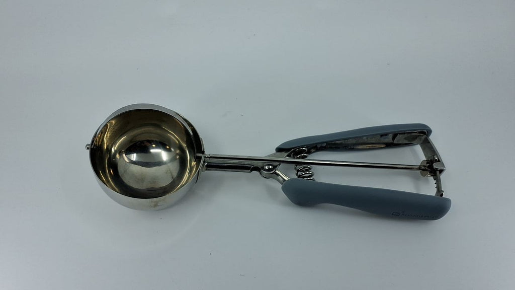 Stainless Steel Ice Cream Scooper 4 Oz - Built-In Blade, Gray Handle