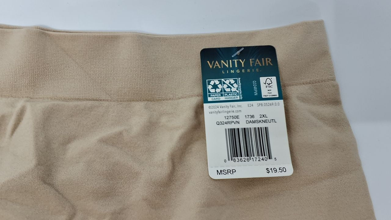 Vanity Fair Smoothing Slip Short, Damask Neutral, 2X-Large
