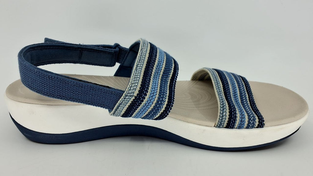 Clarks Women's Arla Stroll Flat Sandal, Blue Combi, 11
