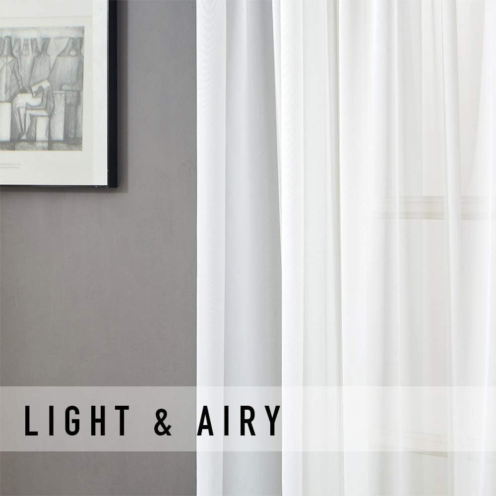 Short Off White Voile Kitchen Curtains 34x40 In, 2 Panels Light Filtering