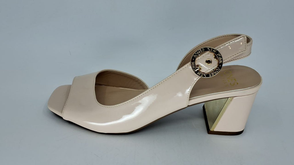 Open Toe Block Heel Sandals Women's 8.5 Bone Patent by Jones New York