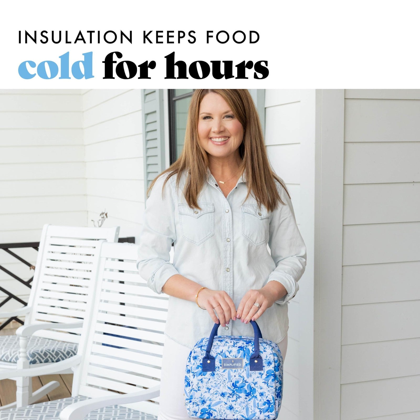 Fit & Fresh Women's Lunch Bag, Insulated, Blue Floral, Zipper Closure