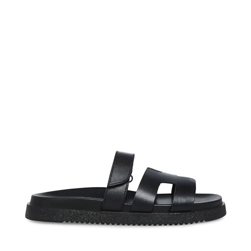 Steve Madden Women's Mayven Slide Sandal, Black Leather, 7.5