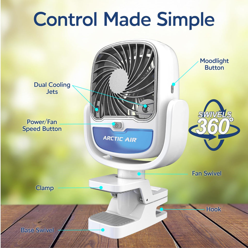 Arctic Air Grip Go Evaporative Cooler, Portable Fan, USB Rechargeable, White