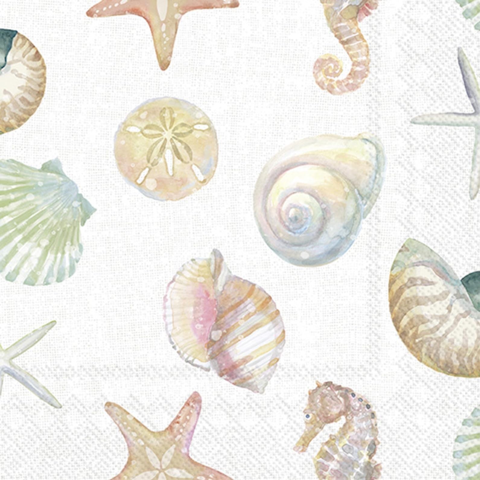3-Ply Disposable Napkins 5" x 5" Watercolor Coast Sealife, 20-Pack