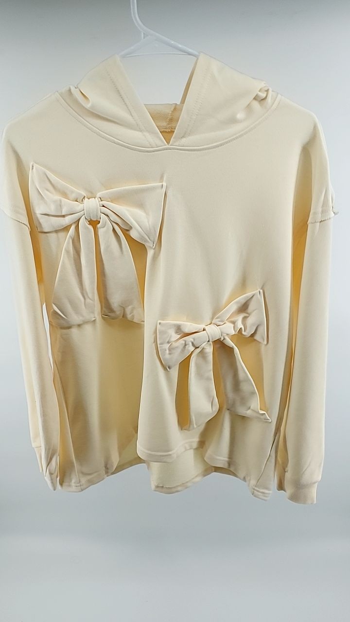 Solid Bow Long Sleeve Hoodie