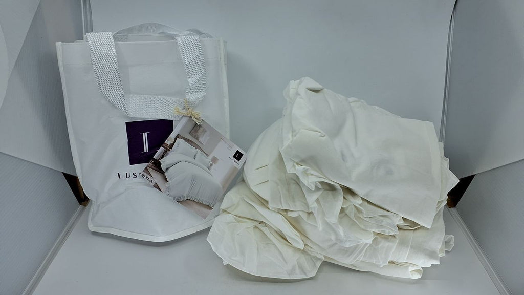 Reyna Ruffle Cotton Duvet Cover Set 3 Pc Full/Queen White Bedding