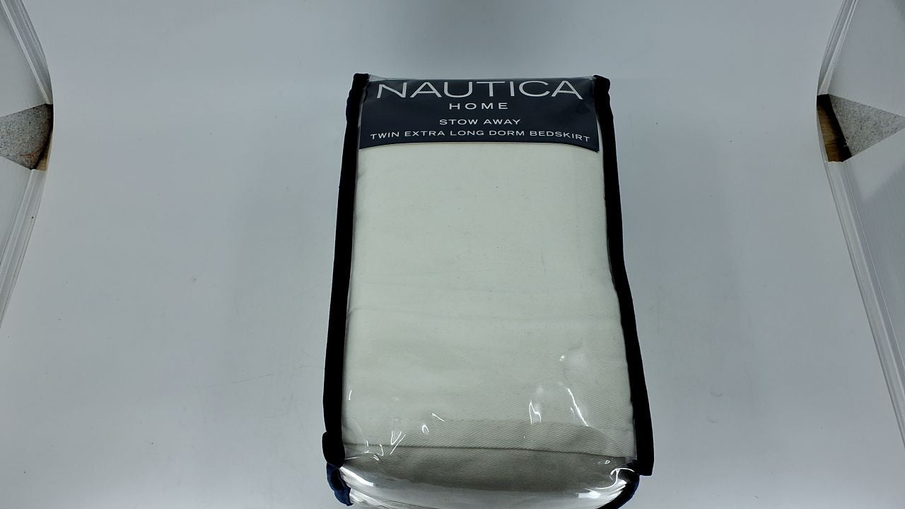 Twin XL Cotton Bed Skirt Solid White Nautica 42" Drop Machine Washable
