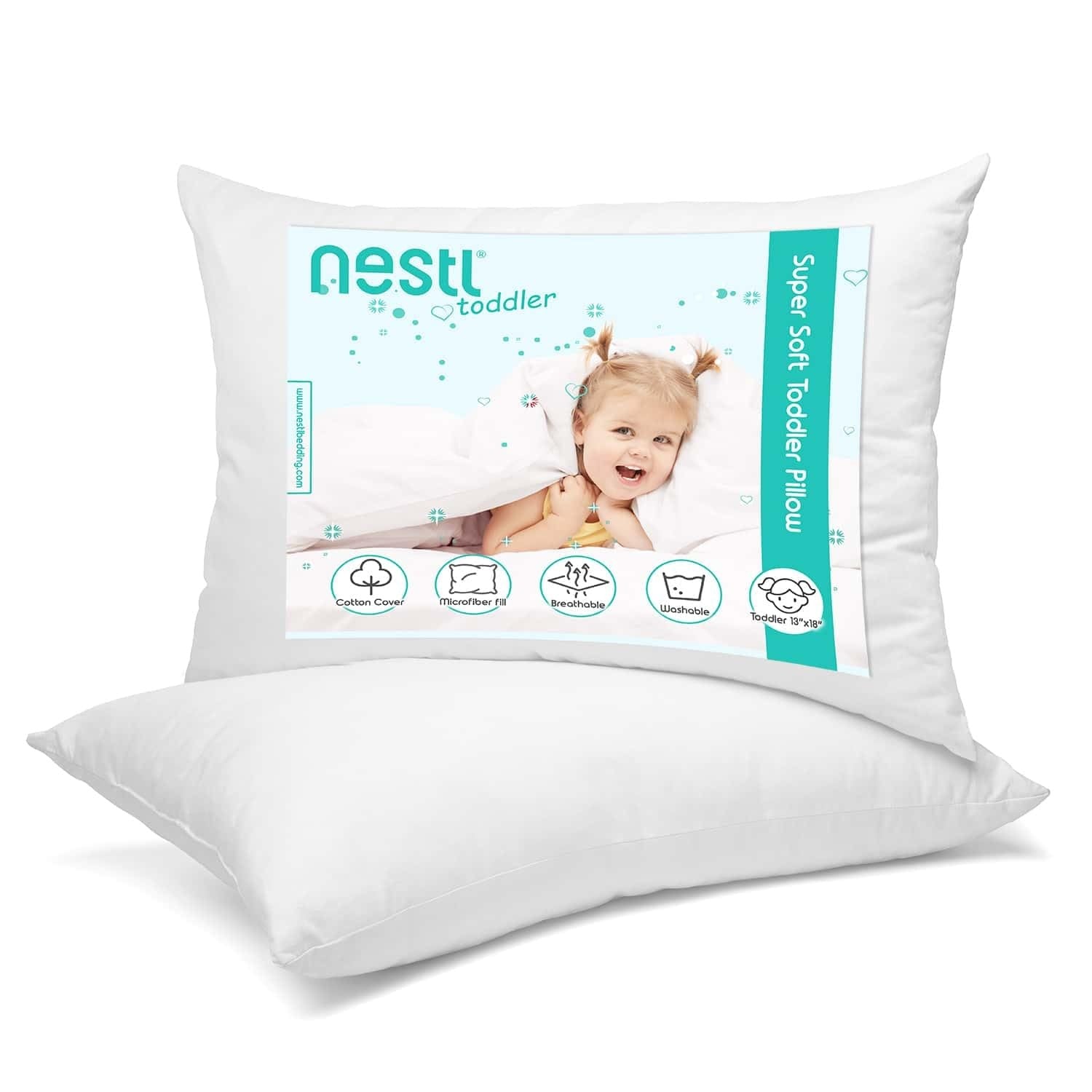 Toddler Pillow 13x18, Soft Cotton, White, Ideal for Travel & Naptime