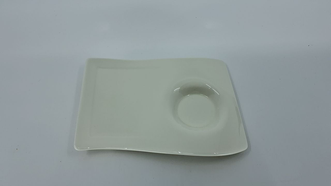 NewWave Cafe Espresso Saucer Plate 6.5x5 in, White Porcelain