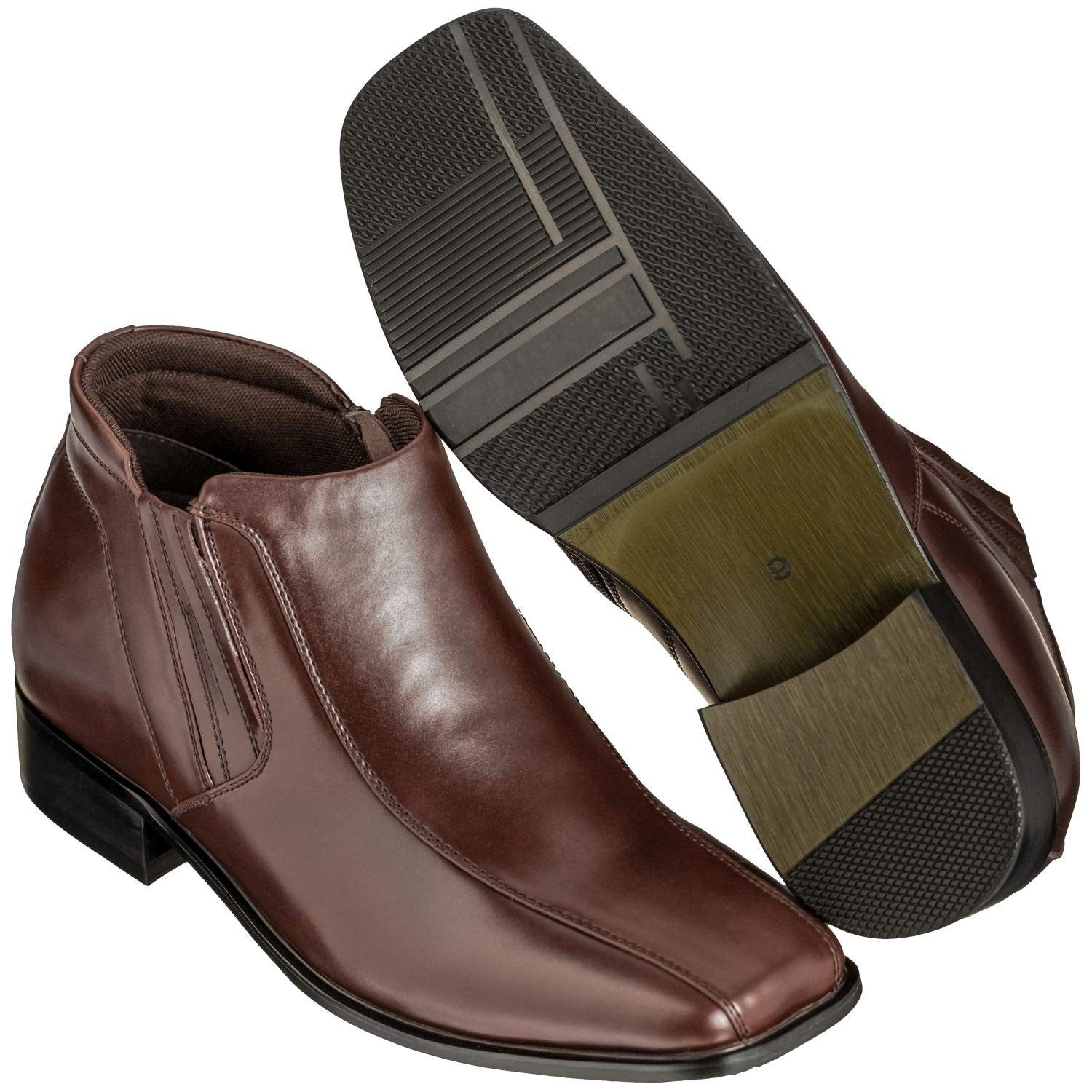 Calden Men's Zipper Dress Boots - 3.2 In Taller, Size 9 D, Brown Leather