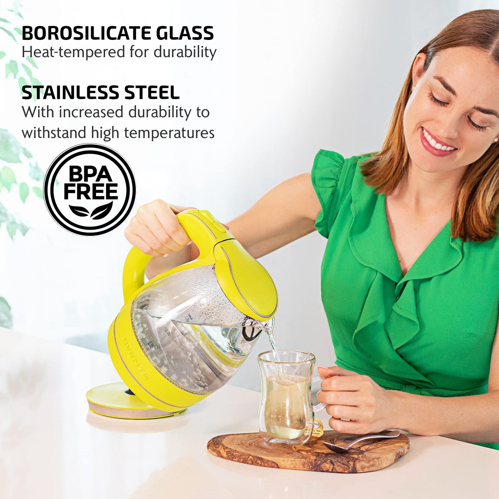 OVENTE 1.5L Electric Kettle Green w/ Auto Shut-Off & Removable Filter