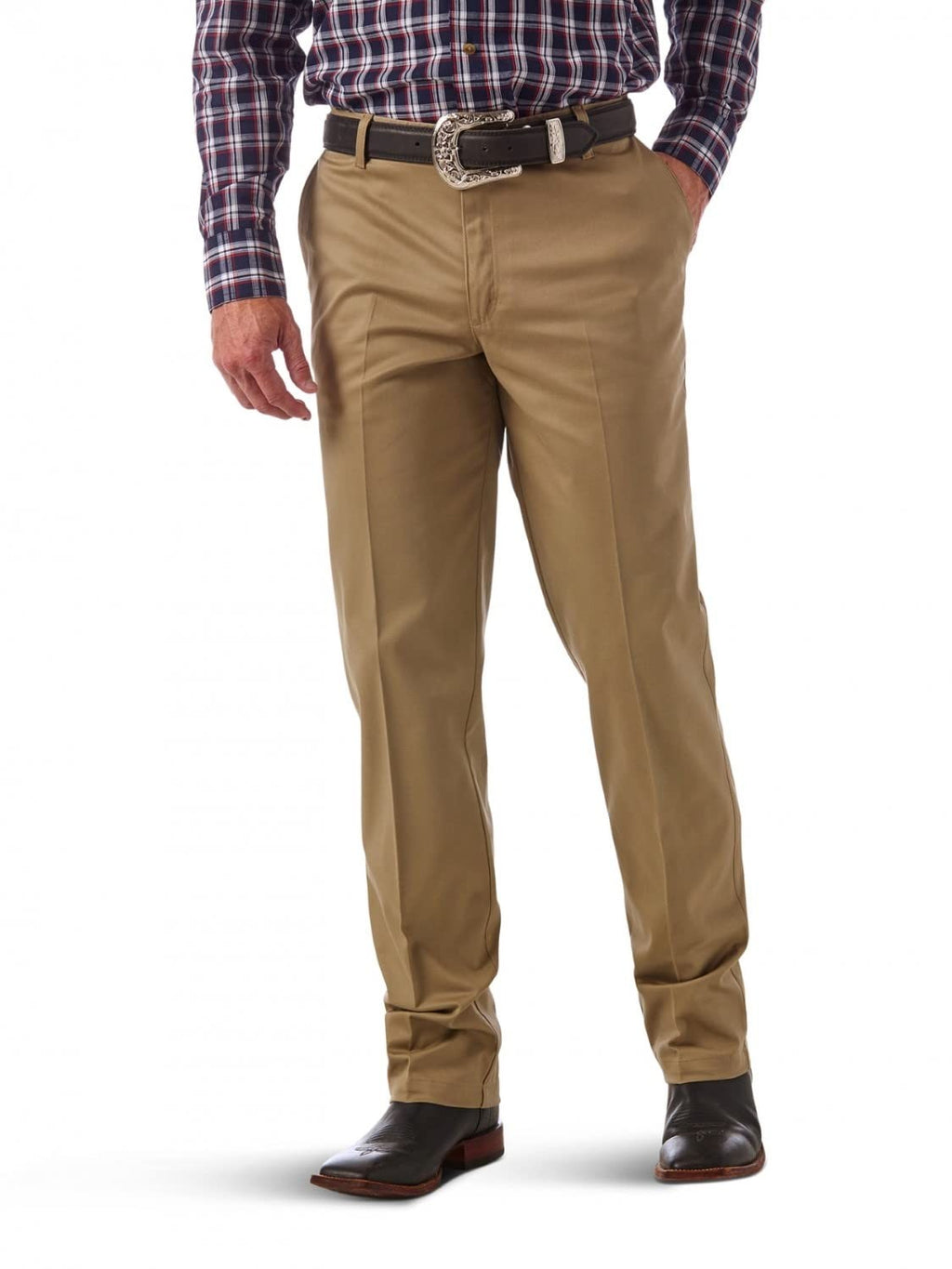 Wrangler mens Flat Front Relaxed Fit Casual Pants, Khaki, 42W x 30L US