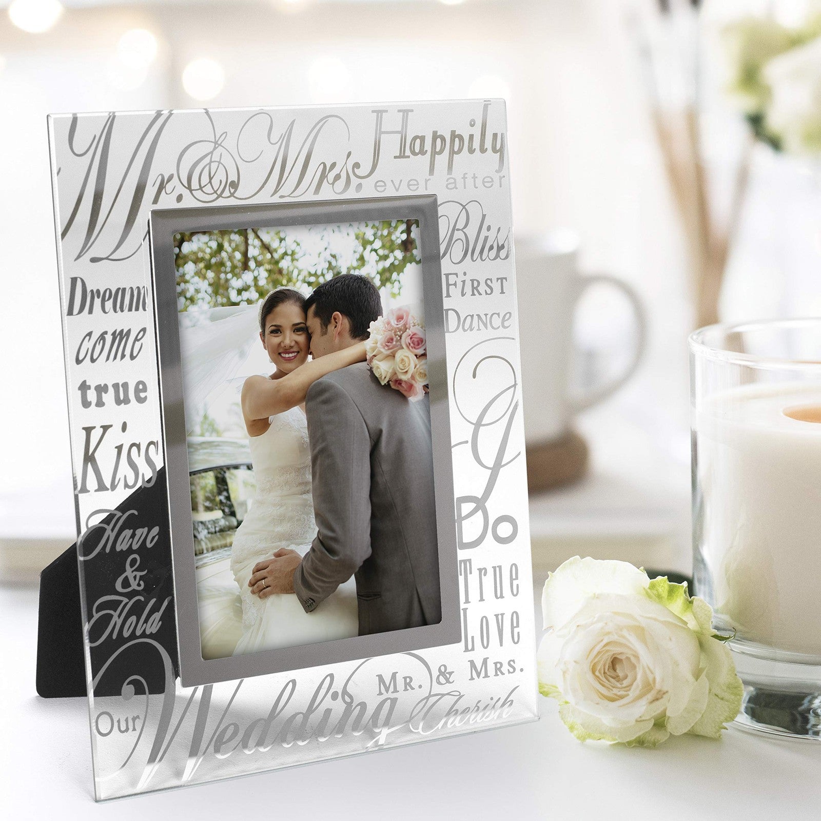 Silver Mirrored Glass Picture Frame 4x6 for Weddings