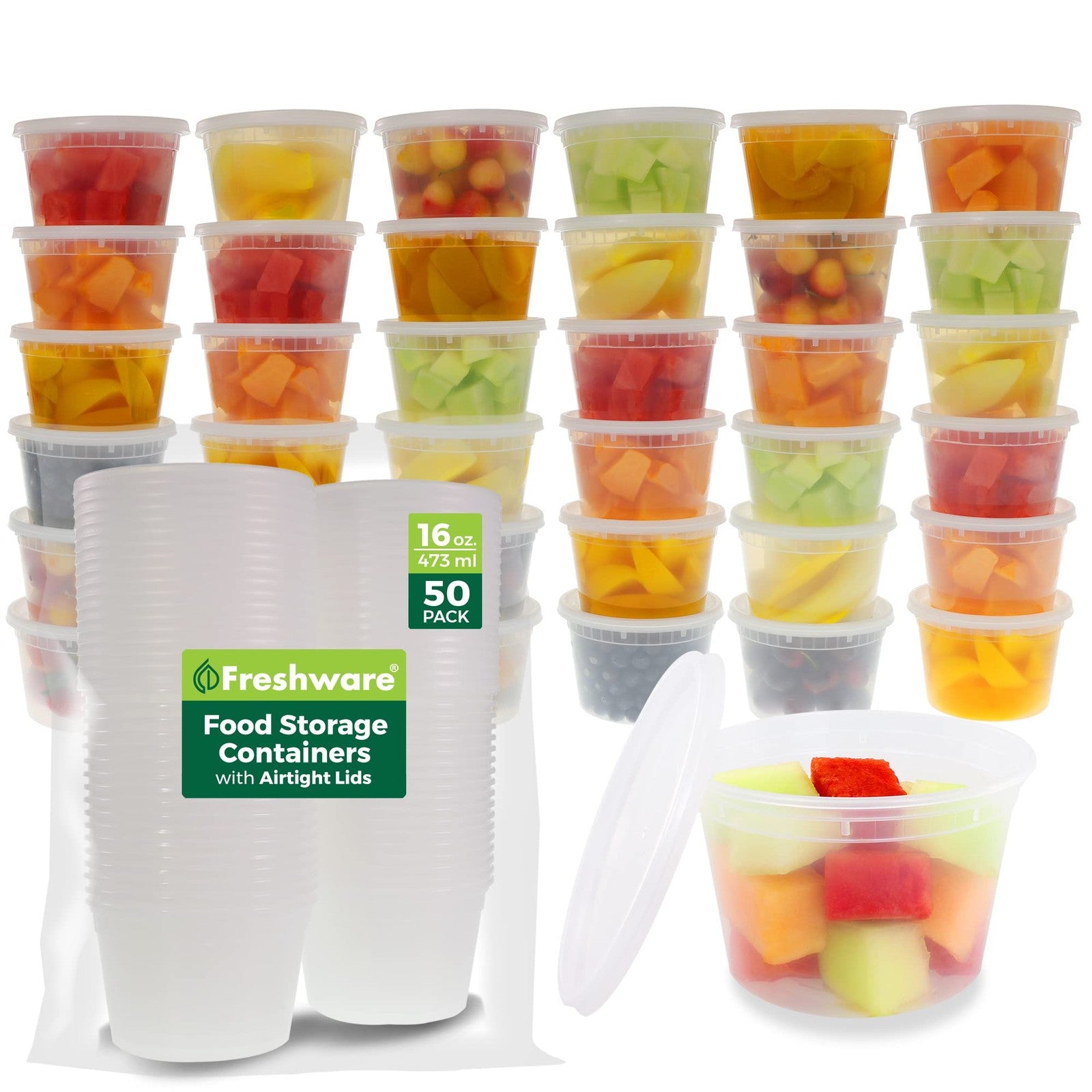 16 oz Leakproof Deli Containers [50 Set] - Microwave & Dishwasher Safe
