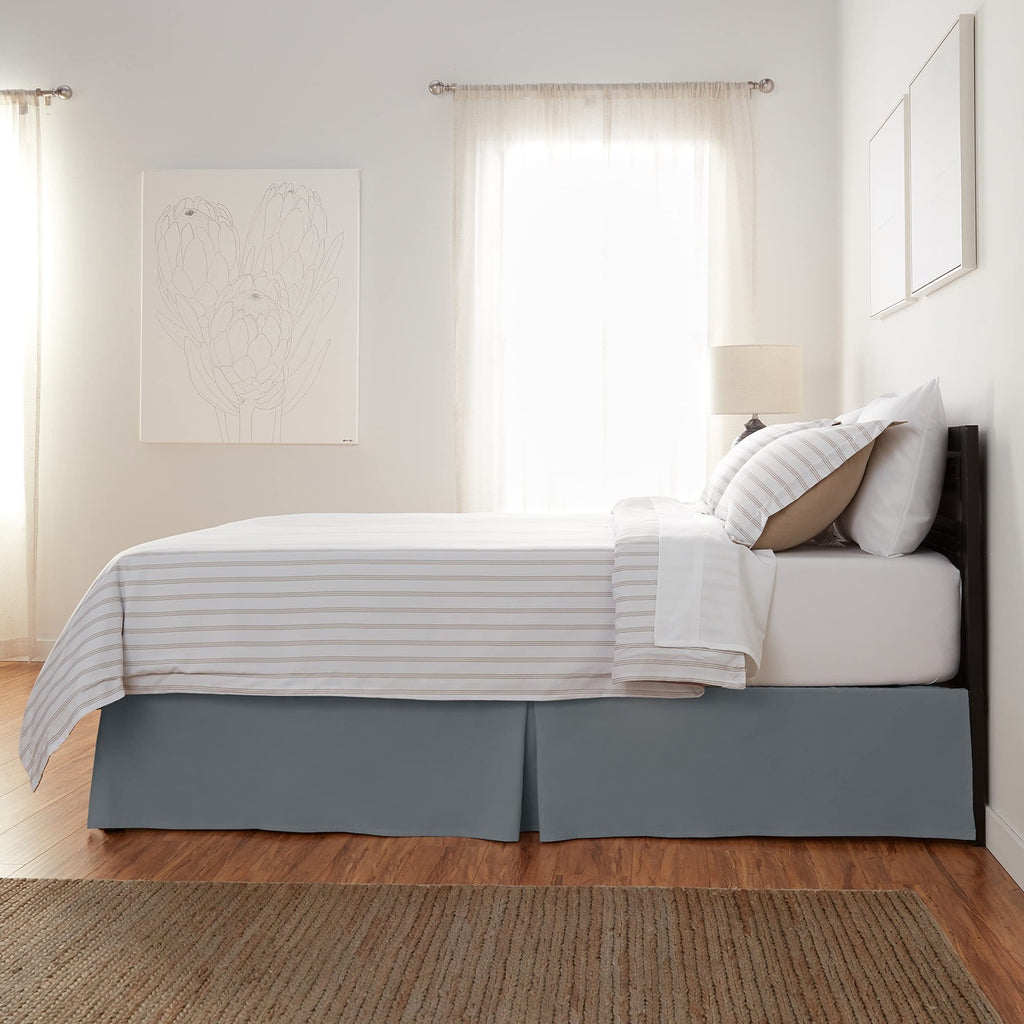 Amazon Basics Lightweight Pleated Bed Skirt, Queen, Dark Grey, Solid