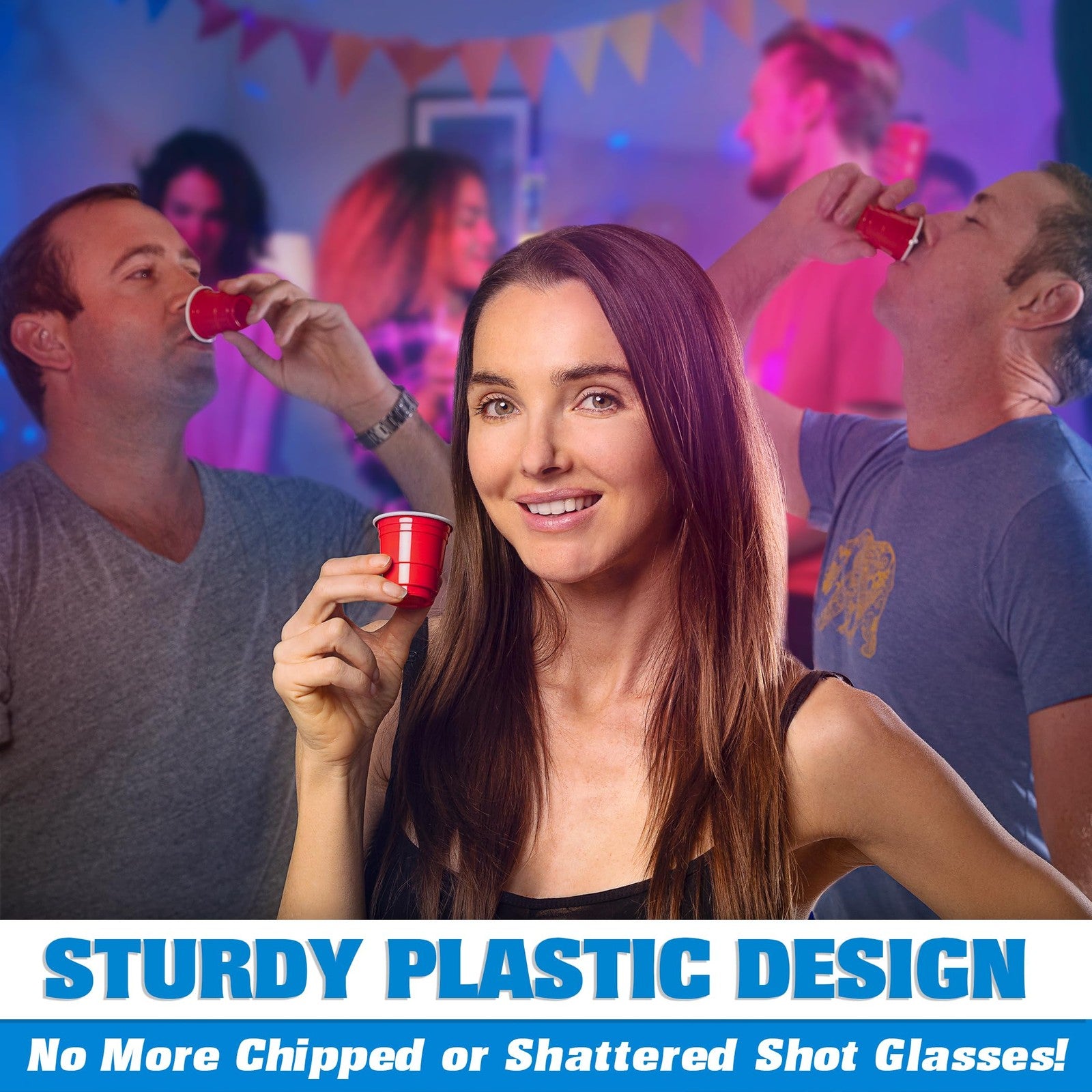 GoBig 200 Pack 2 oz Plastic Shot Cups - Mini 2oz Party Cups, Red