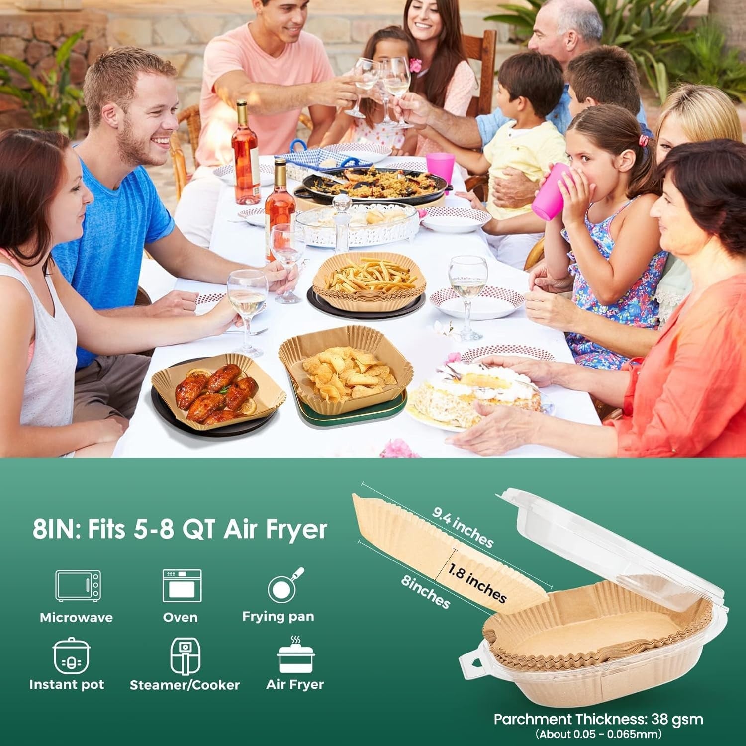 125Pcs Non-Stick Parchment Paper for Air Fryer, 8IN Disposable Liners