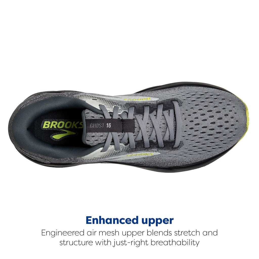 Brooks Men’s Ghost 16 Neutral Running Shoe - Primer/Grey/Lime - 9 X-Wide