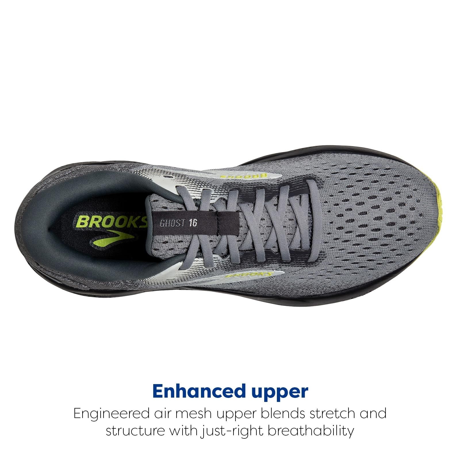 Brooks Men’s Ghost 16 Neutral Running Shoe - Primer/Grey/Lime - 9 X-Wide