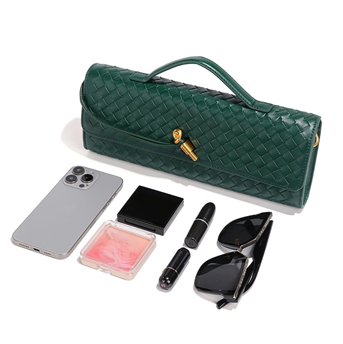 Women’s Dark Black Woven Handbag PU Leather Evening Clutch & Crossbody
