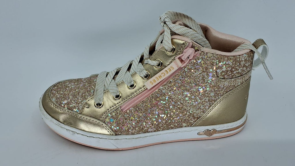 Skechers Kids Girls Shoutouts 2.0-Glitter Queen Sneaker, Gold, 4 Big Kid