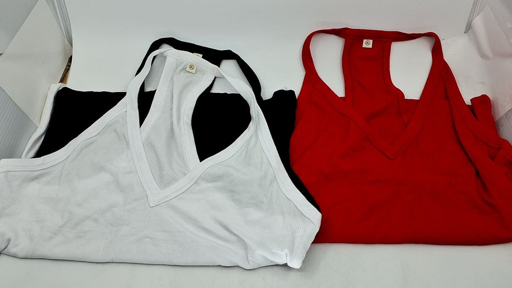 XL Women’s Ribbed Tank Top, Racerback, Black White Red, Gym Wear