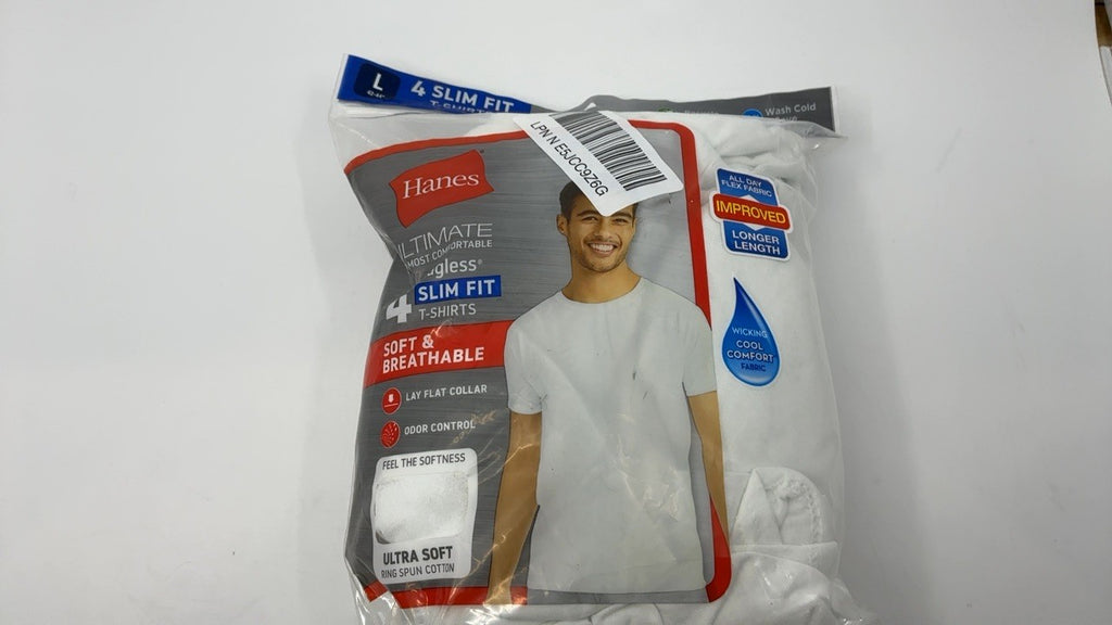 Hanes Ultimate Men's 4-Pack FreshIQ Slim Fit Crew T-Shirt, White, Large