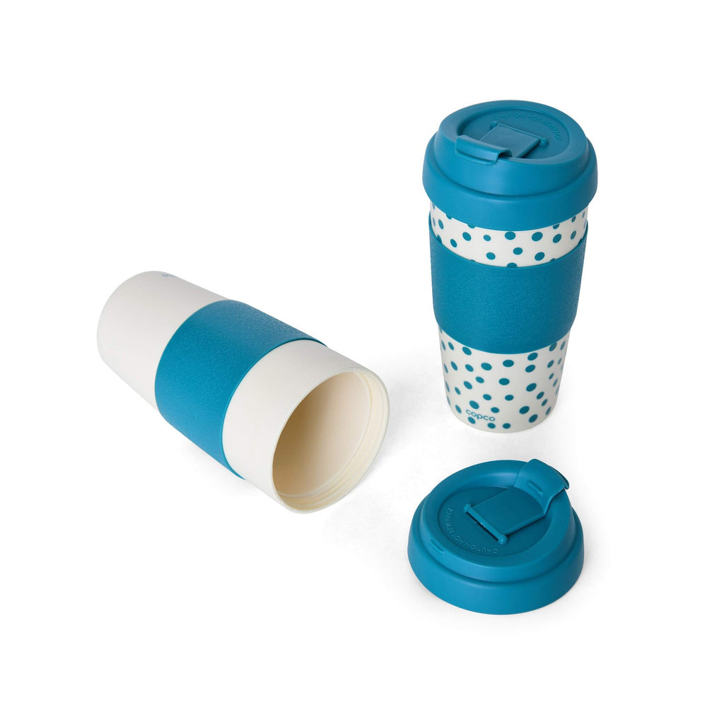 Copco Set of 2 Insulated Travel Mugs 16oz White/Teal Double Wall