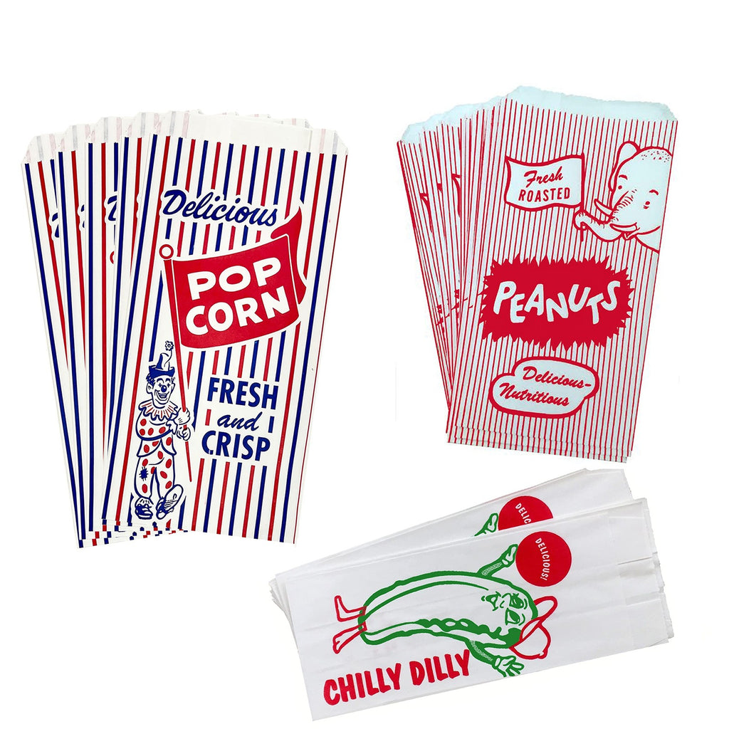 Carnival Snack Bags - 24 Popcorn, Peanut & Pickle - Red, White