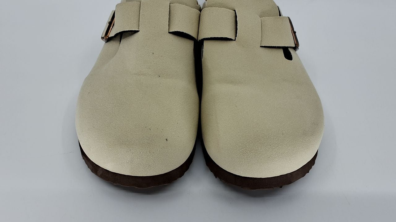 Women’s Beige Suede Clogs w/ Arch Support Cork Footbed Size 9