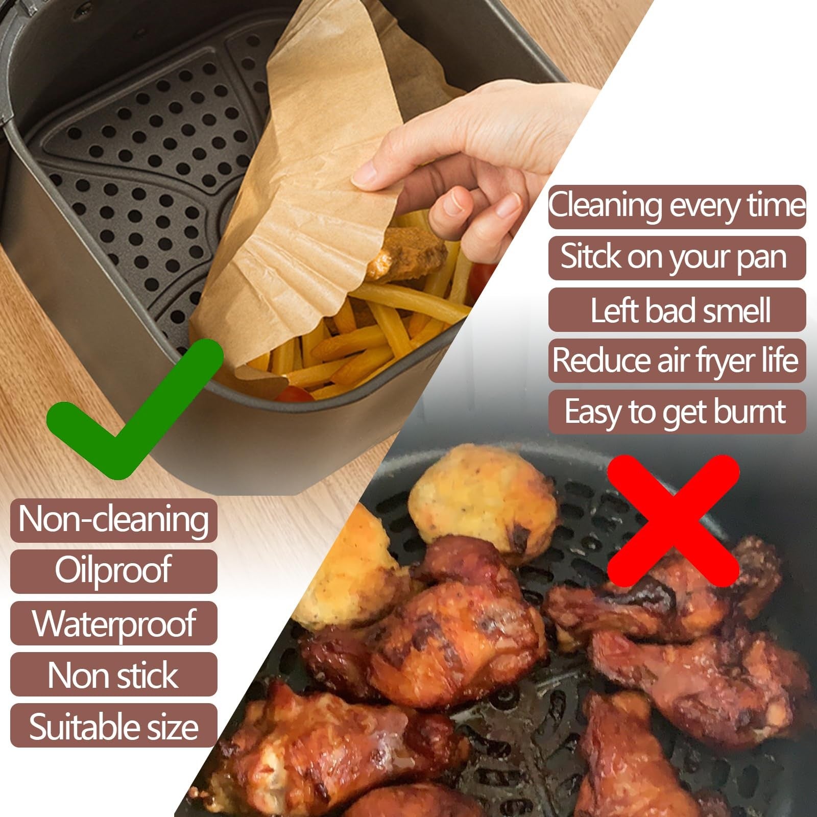 10 Inch Air Fryer Paper Liners, 100 PCS Non-Stick Parchment Sheets