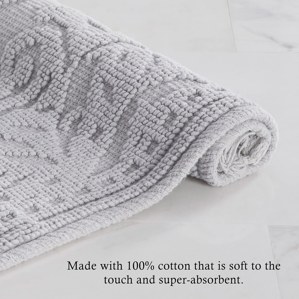 Ricardo Bath Mats Set, 100% Cotton, Light Gray, Woven Fringe Design