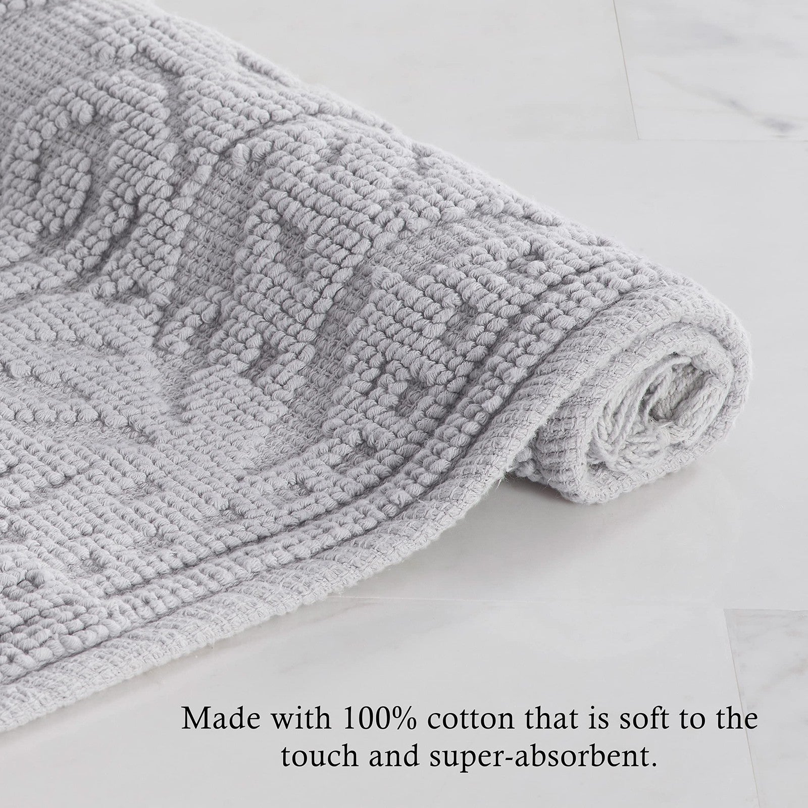 Ricardo Bath Mats Set, 100% Cotton, Light Gray, Woven Fringe Design