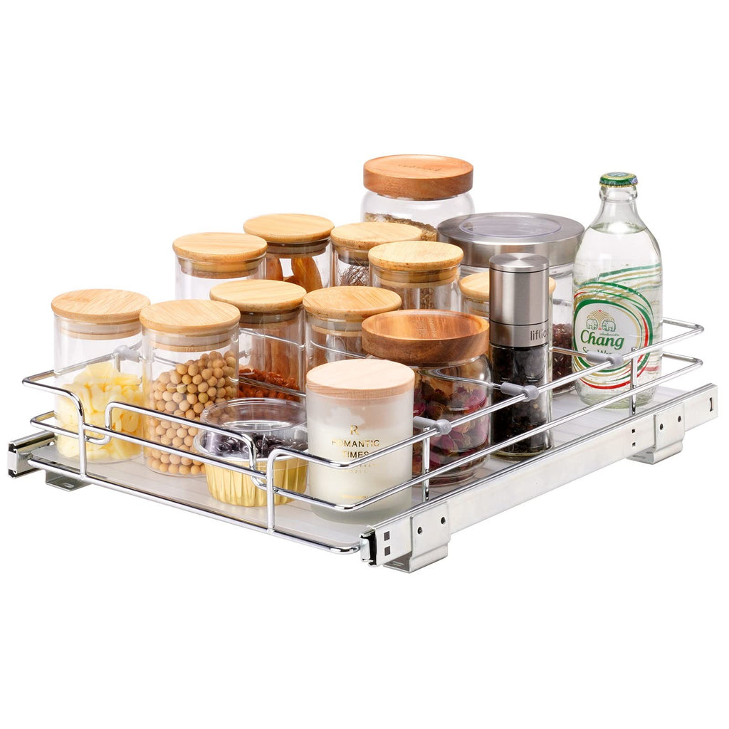Heavy Duty Pull Out Cabinet Organizer, 12.5"Wx16.5"D, Chrome Steel