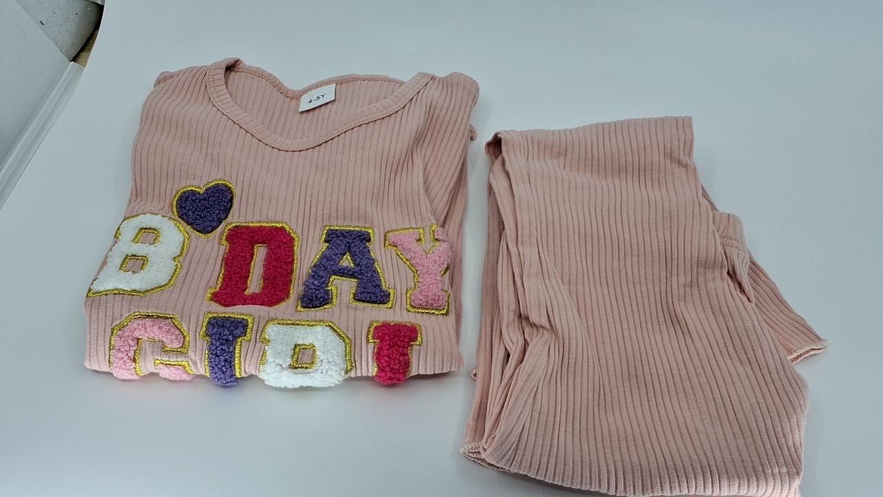 Cute Toddler Birthday Outfit Pink Ruffle Top & Flare Pants Set 4-5 Years