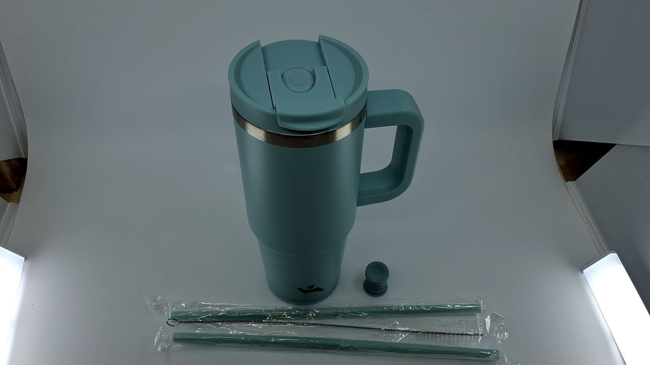 30 oz Stainless Steel Tumbler w/ Handle & 2 Straws, Blue Haze